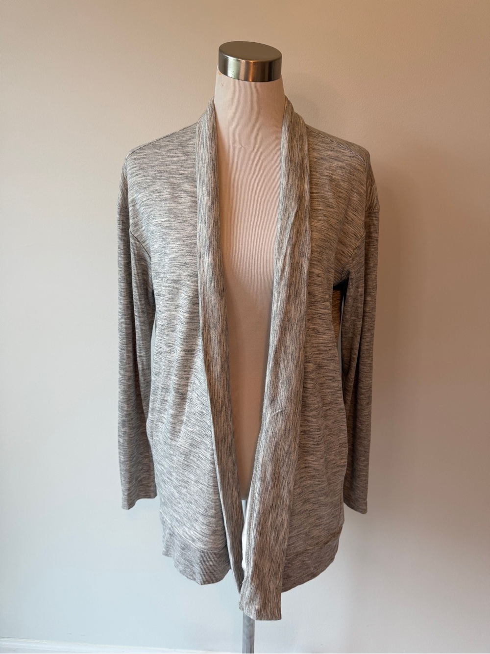 Zella Grey Marled Fleece Open Shawl Collar Cardigan Wrap Long Sleeve Ballerina S